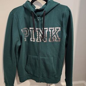 PINK Victoria's Secret Green Hoodie with Silver Accents